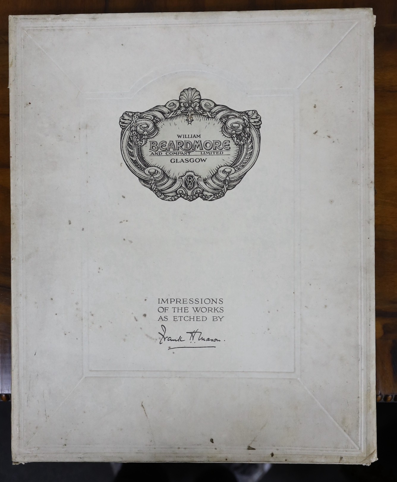 Frank Henry Mason (1876-1965), Impressions of the Works of William Beardmore and Company Ltd, Glasgow, folio of six etchings, all signed in pencil, 25 x 18cm, folio overall 46 x 37cm